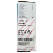 Load image into Gallery viewer, 382533:  BD Insyte Autoguard Blood Control 20GA x 1.00”, priced per box of 50