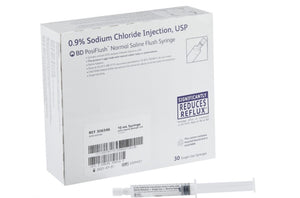 306546:  BD PosiFlush Pre-Filled Saline Syringe 10mL, priced per box of 30